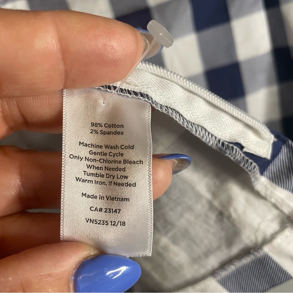 TALBOTS SZ/10 Women's NavyBlue/White Gingham Sleeveless Shell Blouse 98%Cotton - Picture 7 of 11